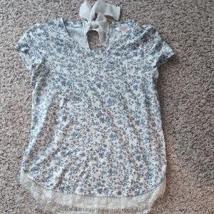 LC Lauren Conrad Blue and White Floral Top